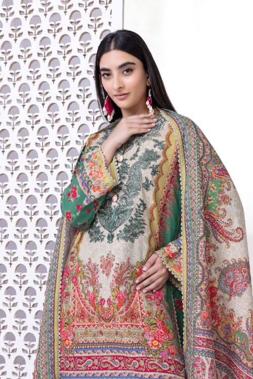 original khaddi brand tailor stitched 3-piece khaddar dress shawl also with khaddar