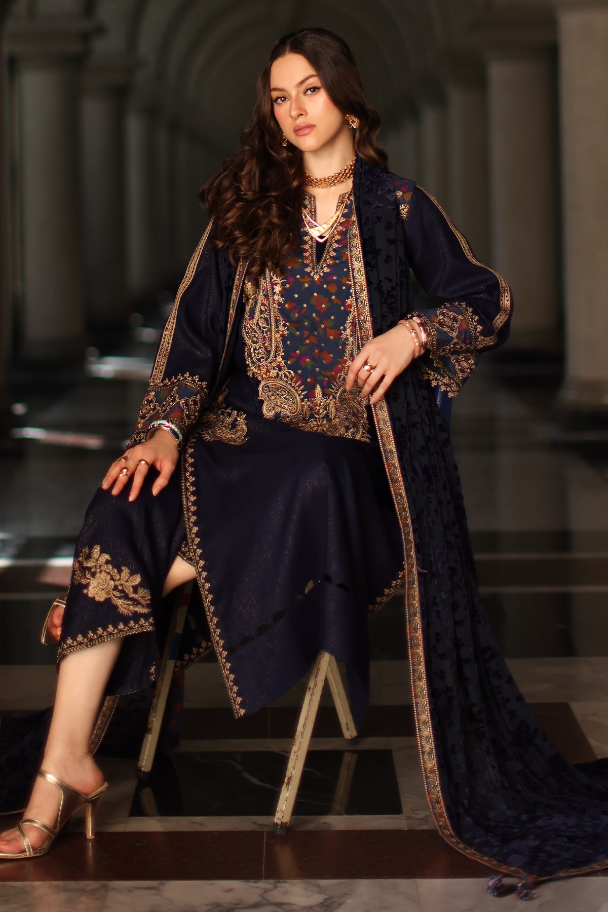 AAA Original by charizma brand stitched Peach Leather fabric with palachi Shawl 3-piece shirt length 45"