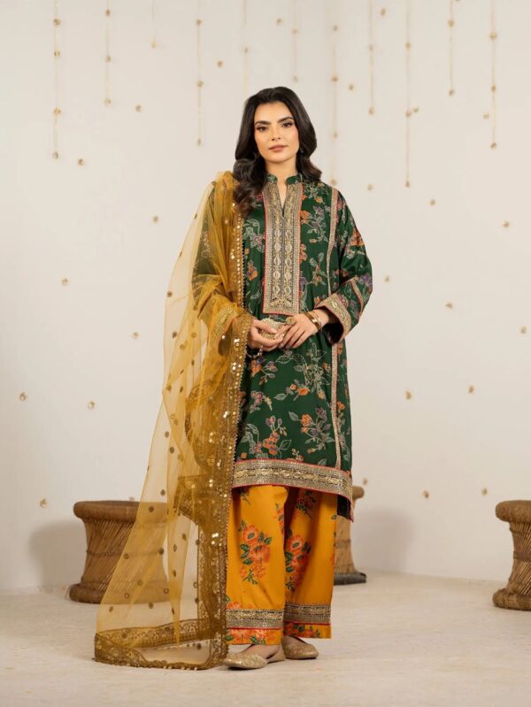 AA1 Original by shahposh brand stitch 3-piece rawsilk material with soft net dupata