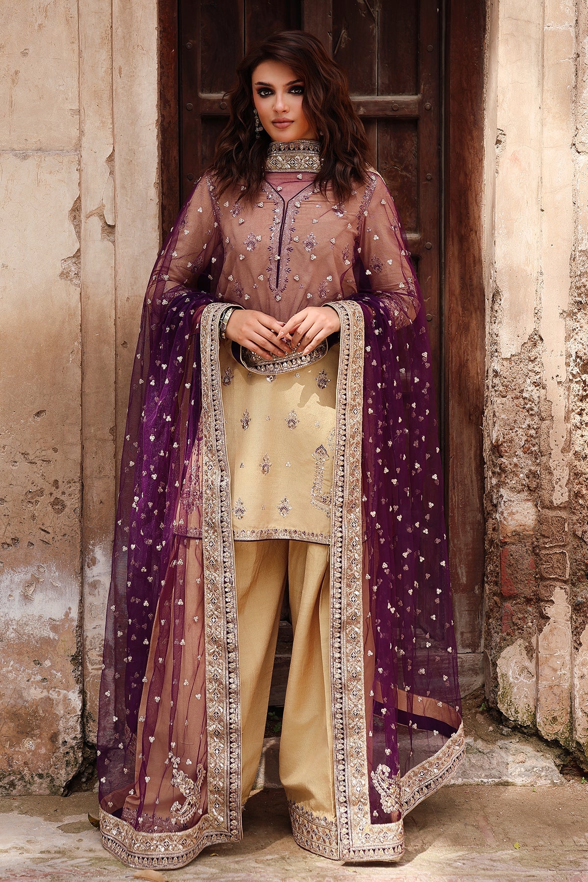 AAA Charizma Original read to wear collection raw silk material with soft net dupata