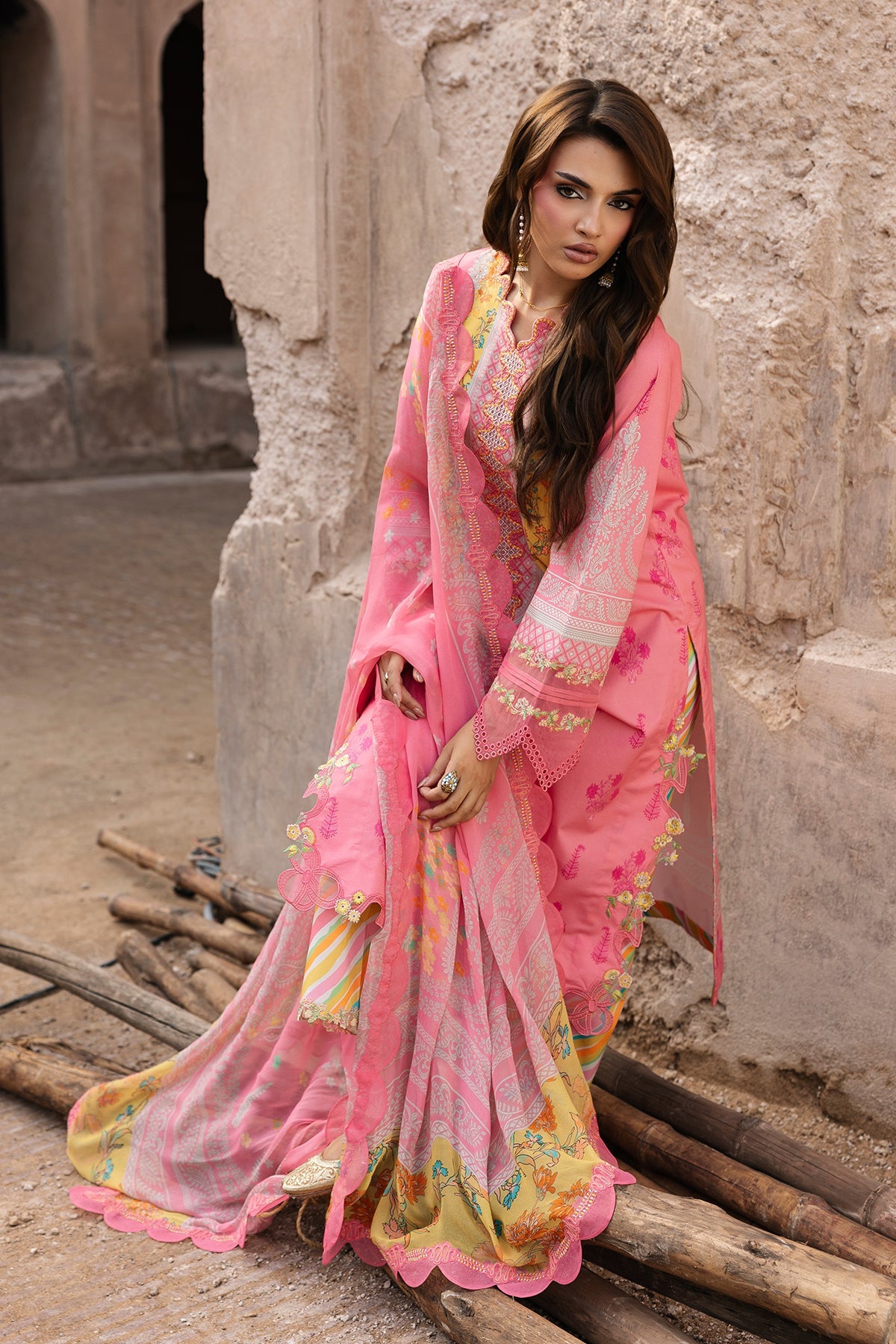 AA1 Charizma Original Brand stitched Embroidered Lawn 3-piece  with chiffon dupata