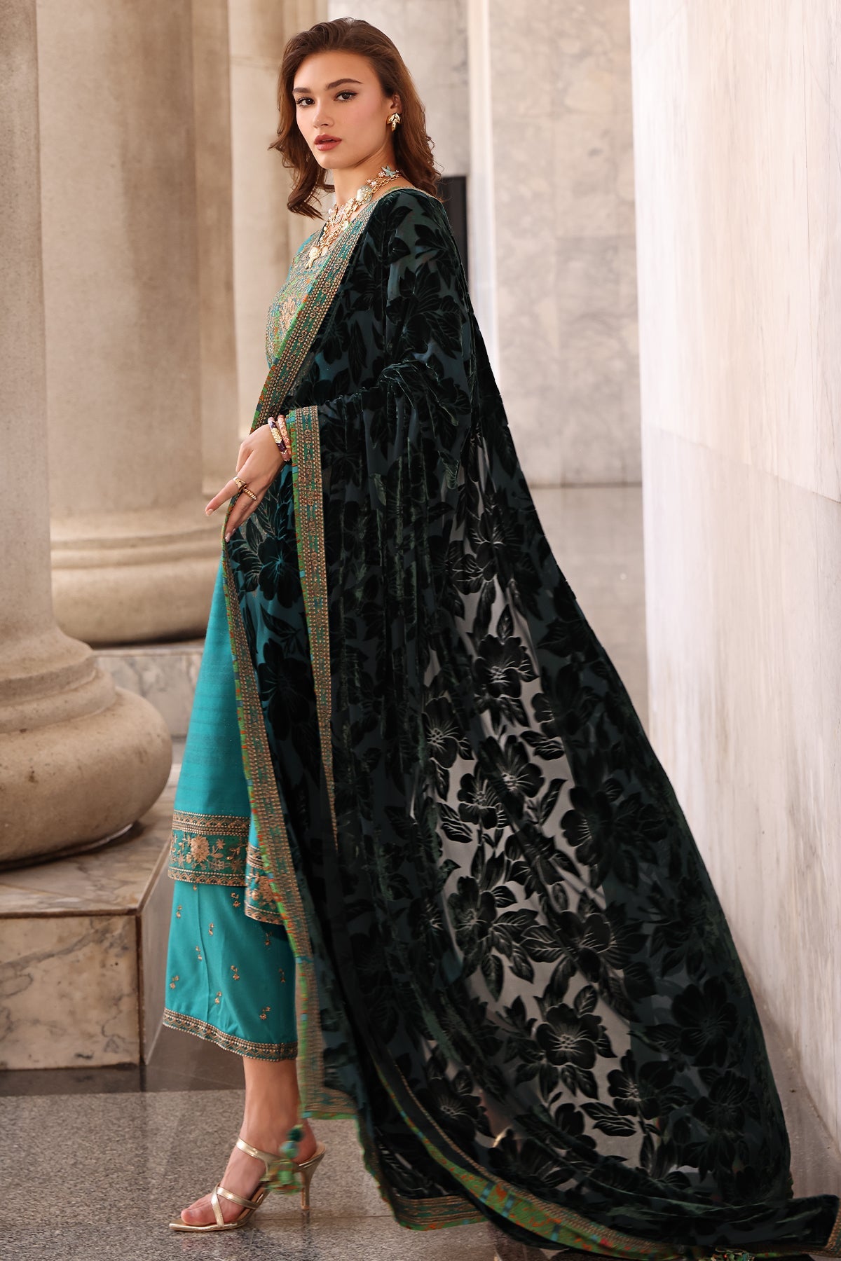 AAA Charizma original brand stitched Peach Leather fabric with palachi Shawl 3-piece emberoidered suit