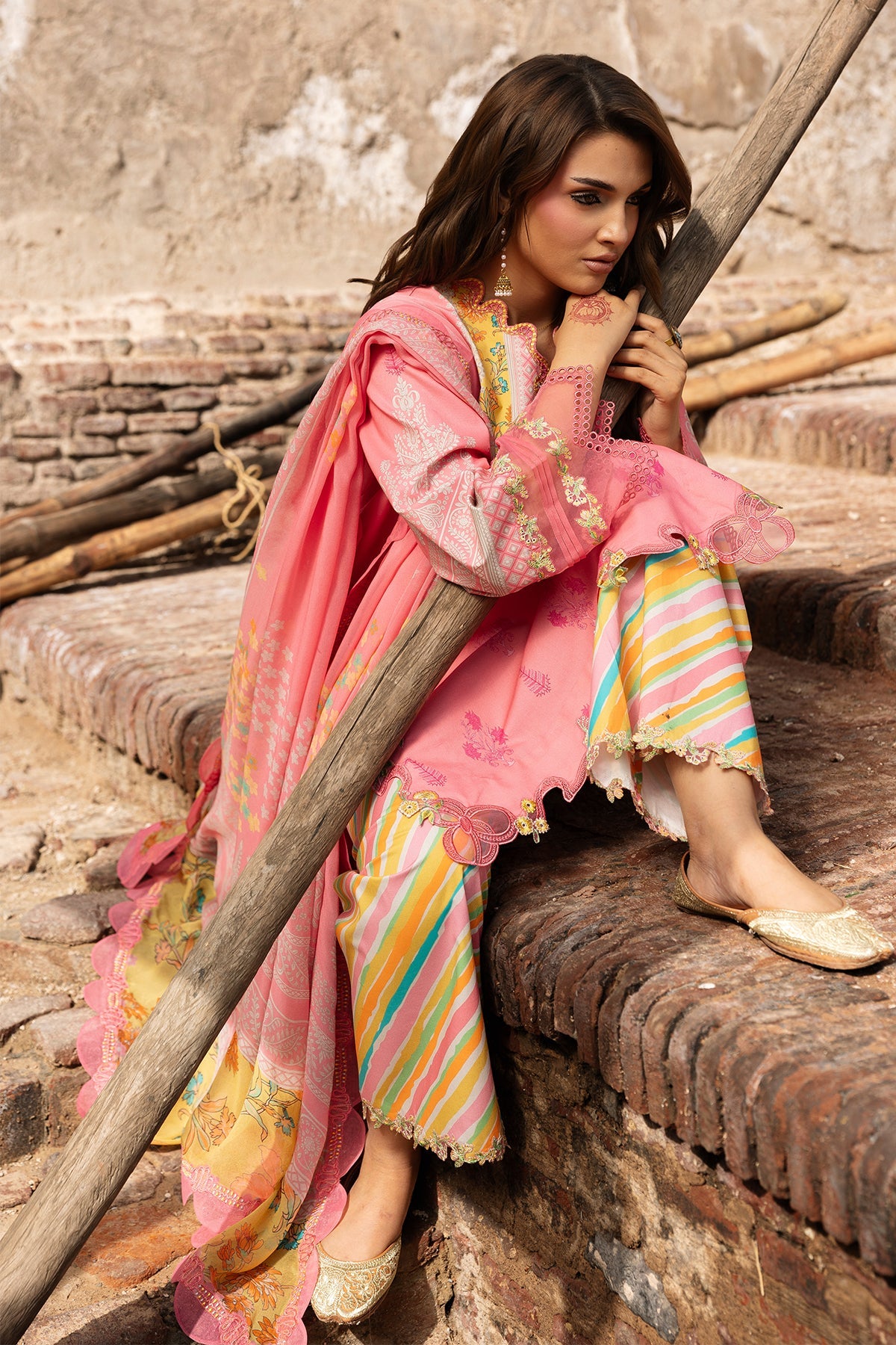 AA1 Charizma Original Brand stitched Embroidered Lawn 3-piece  with chiffon dupata