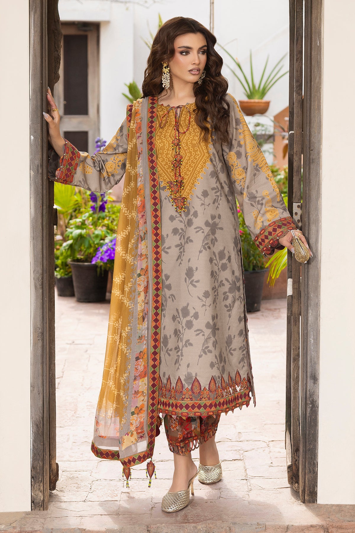 AA1 Original by charizma 3-piece brand stitched embroidered Lawn with chiffon Dupata