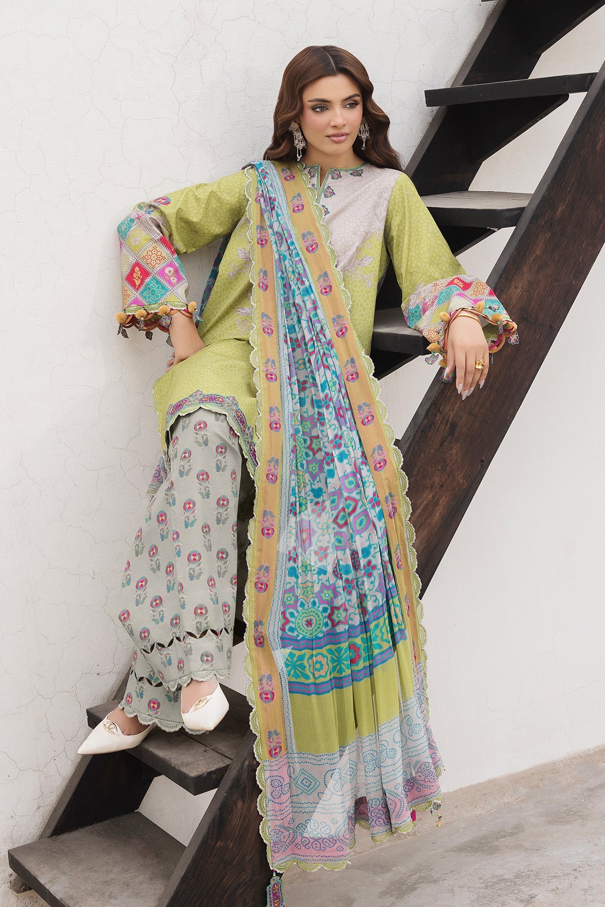 AA1 Original charizma brand 3-piece stitched Embroidered Lawn with chiffon dupata