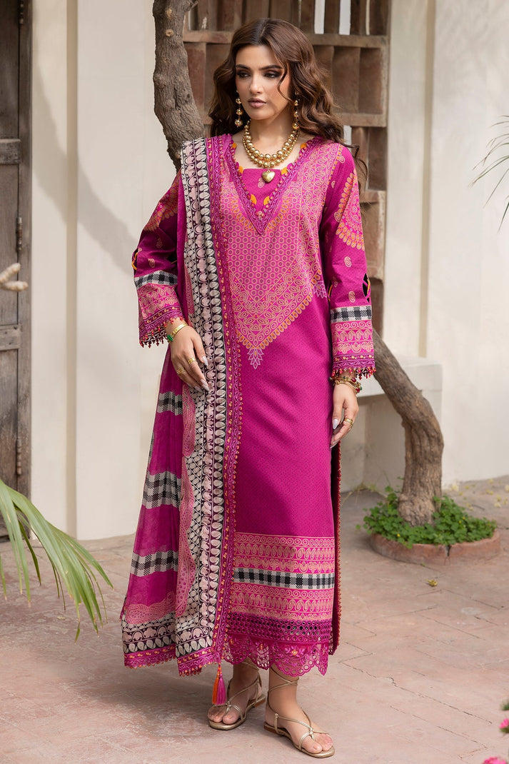 Charizma Original Brand stitched 3-piece Lawn embroidered suit with chiffon dupata