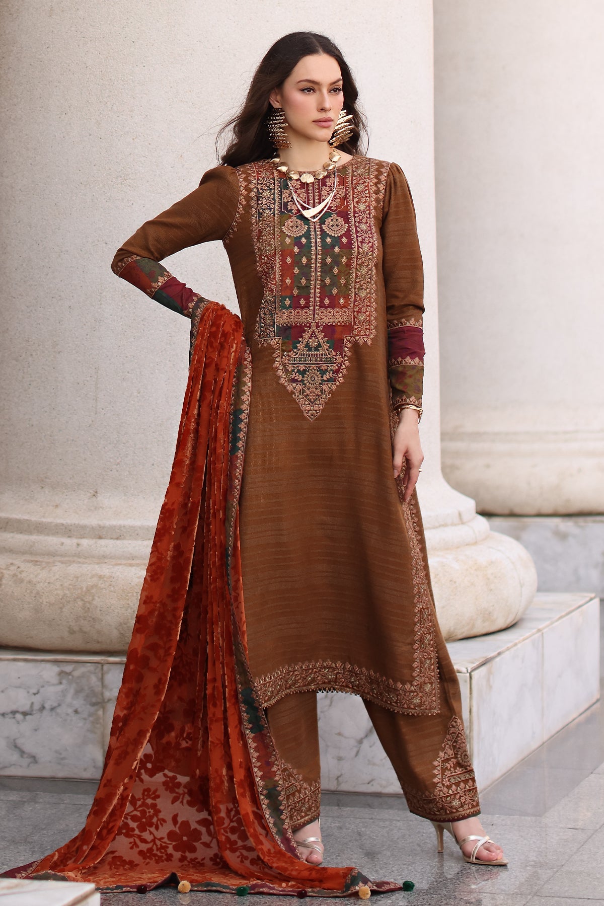 AAA Original by charizma brand stitched Peach Leather fabric with palachi Shawl 3-piece shirt length 45"