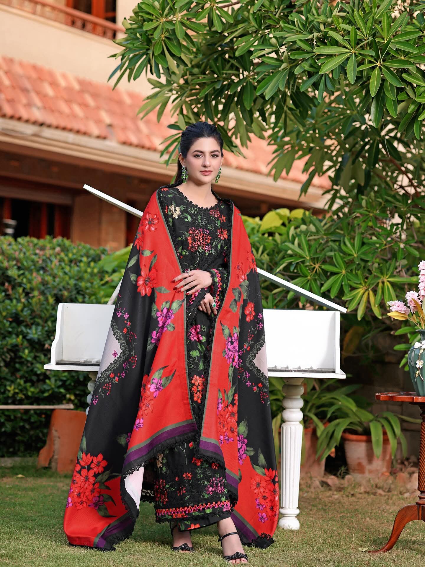 Original by aneela's Embroidered Linen with shawl