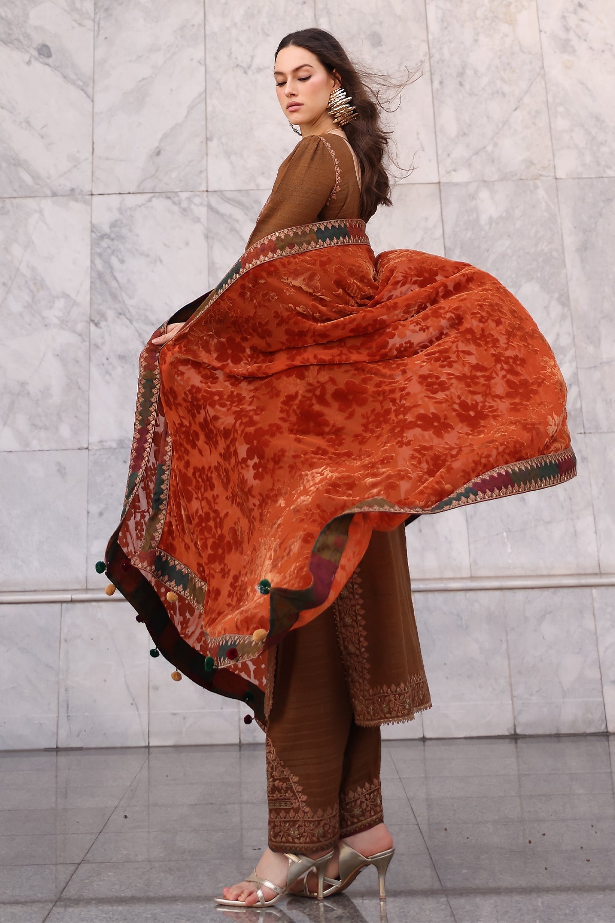 AAA Original by charizma brand stitched Peach Leather fabric with palachi Shawl 3-piece shirt length 45"