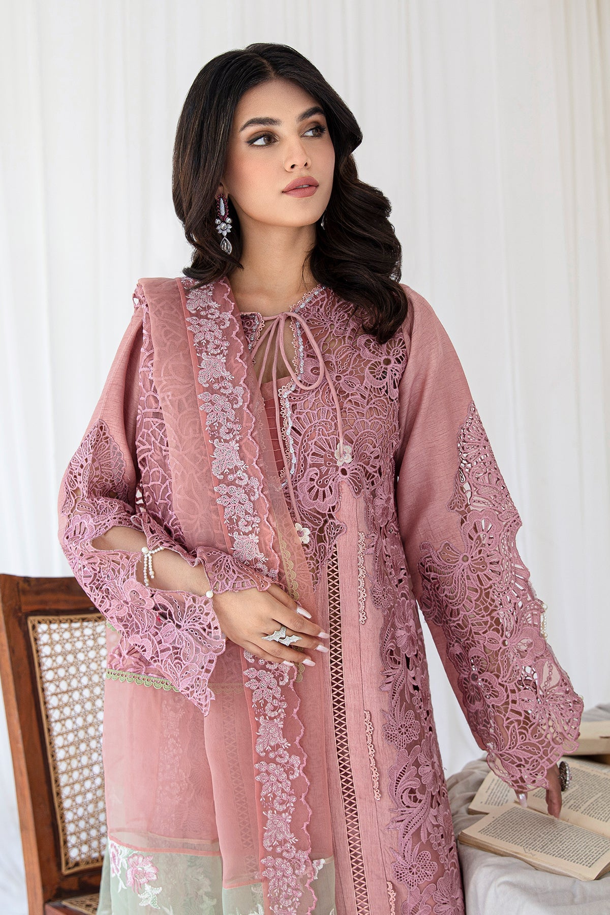 AA1 Ajr coture original raw silk suit with organza dupata brand stitched