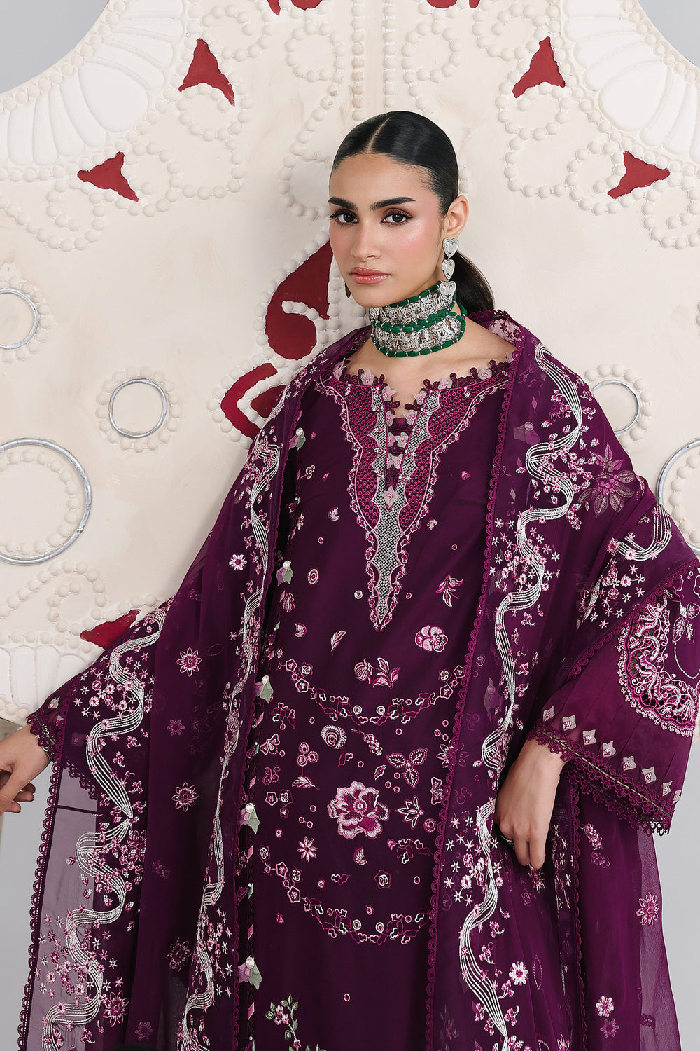 AA1 Original Qalamkar brand stitched 3-piece Luxury Lawn with Chiffon Dupatta Emberoidered embellished Dress.