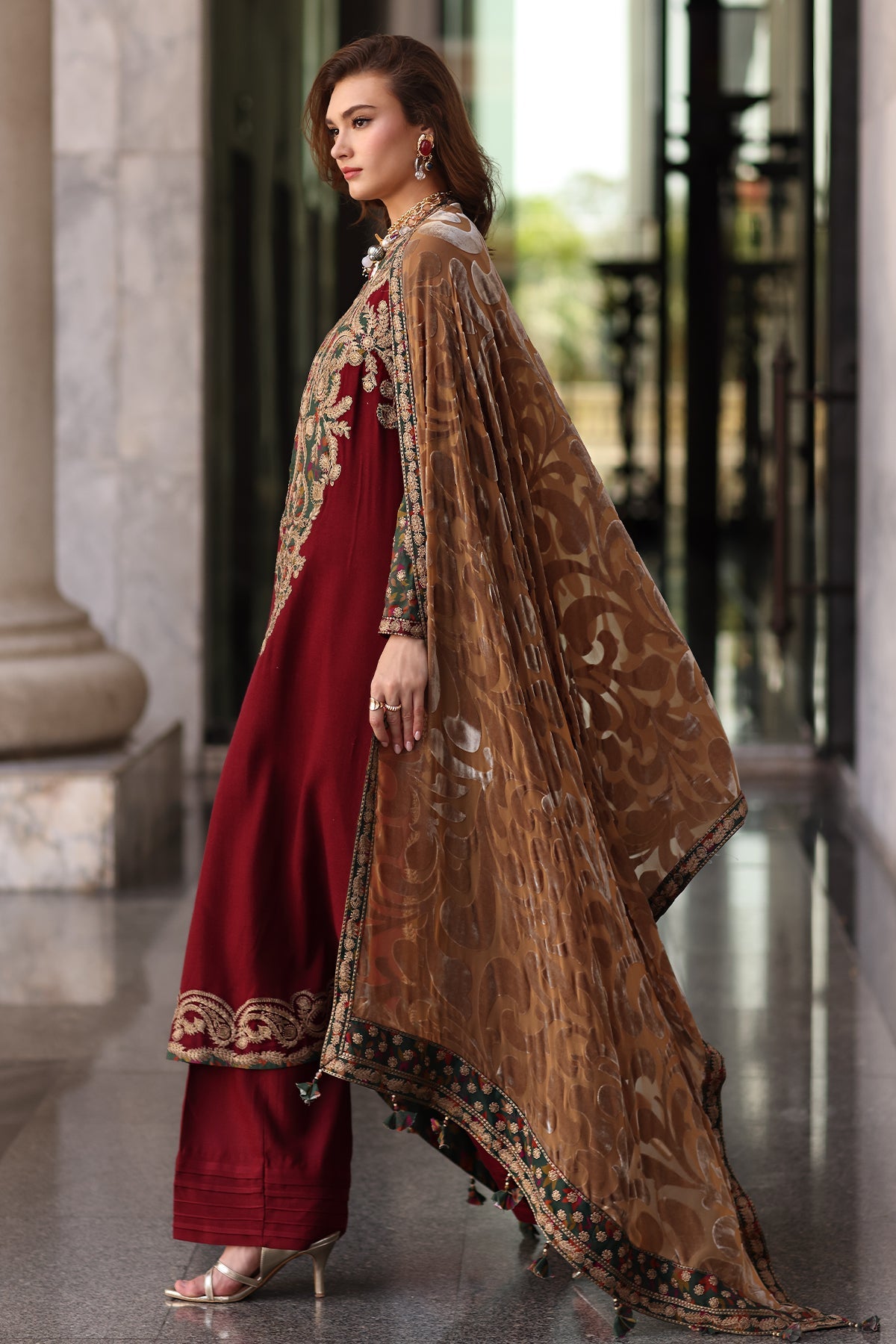 AAA Original by charizma brand stitched Peach Leather fabric with palachi Shawl 3-piece