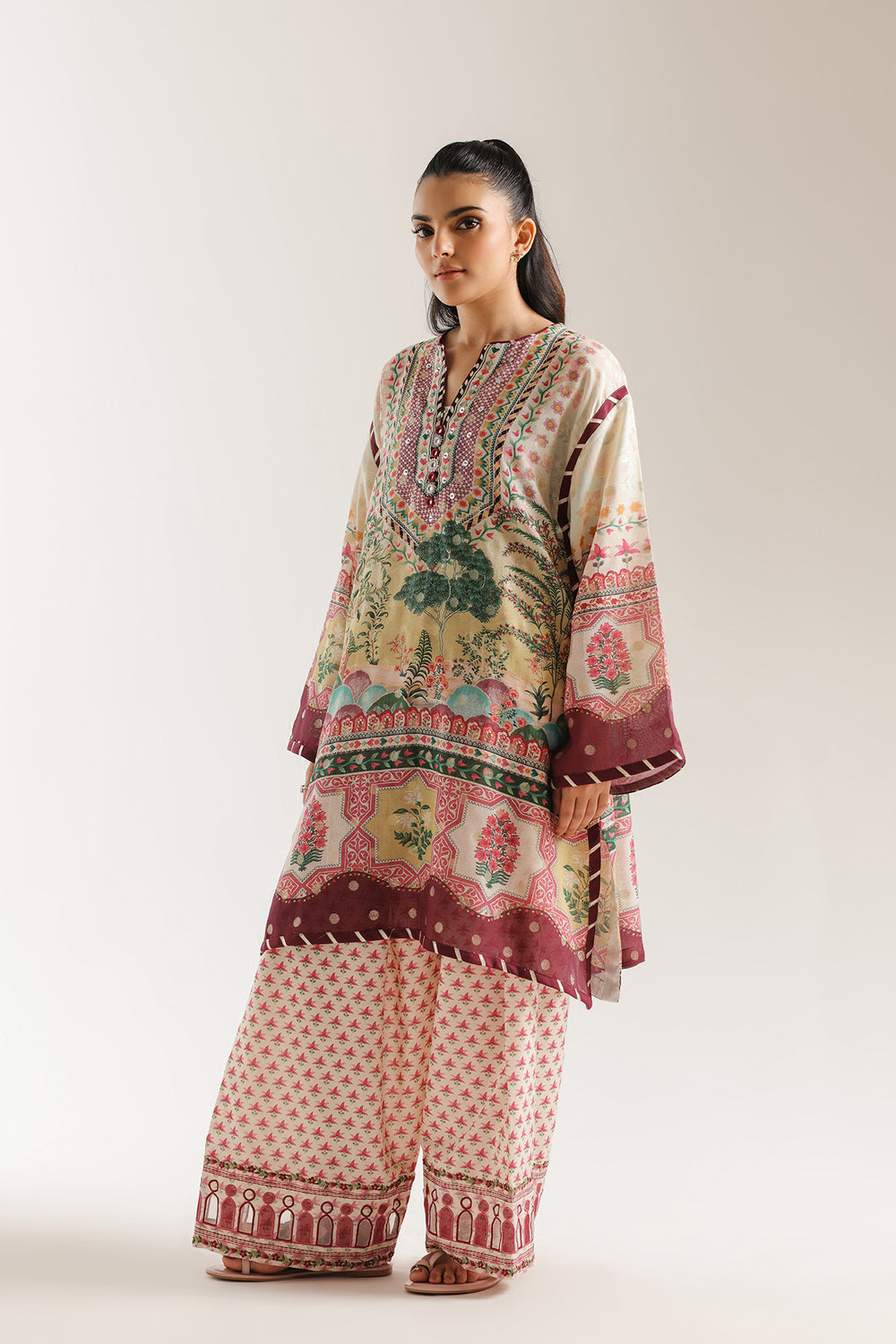 ETHNIC ORIGINAL 3-PIECE Summerwear pollylawn with chiffon dupatta farshi shalwar