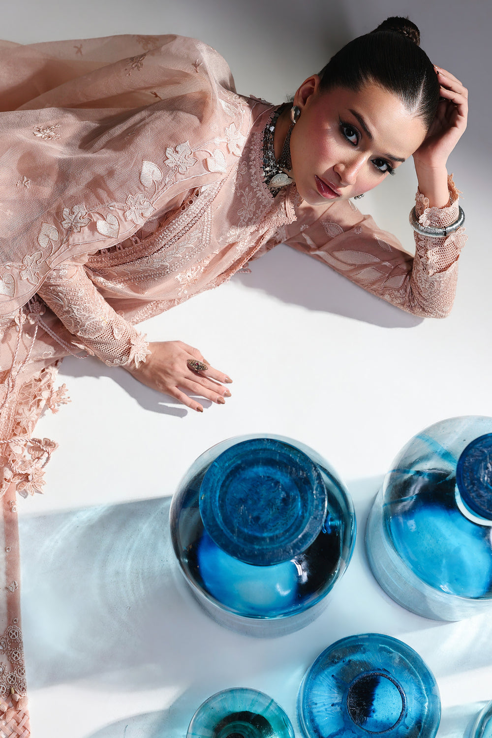AA1 Original Qalamkar brand stitched 3-piece Luxury Lawn with soft net Dupatta Emberoidered embellished Dress.