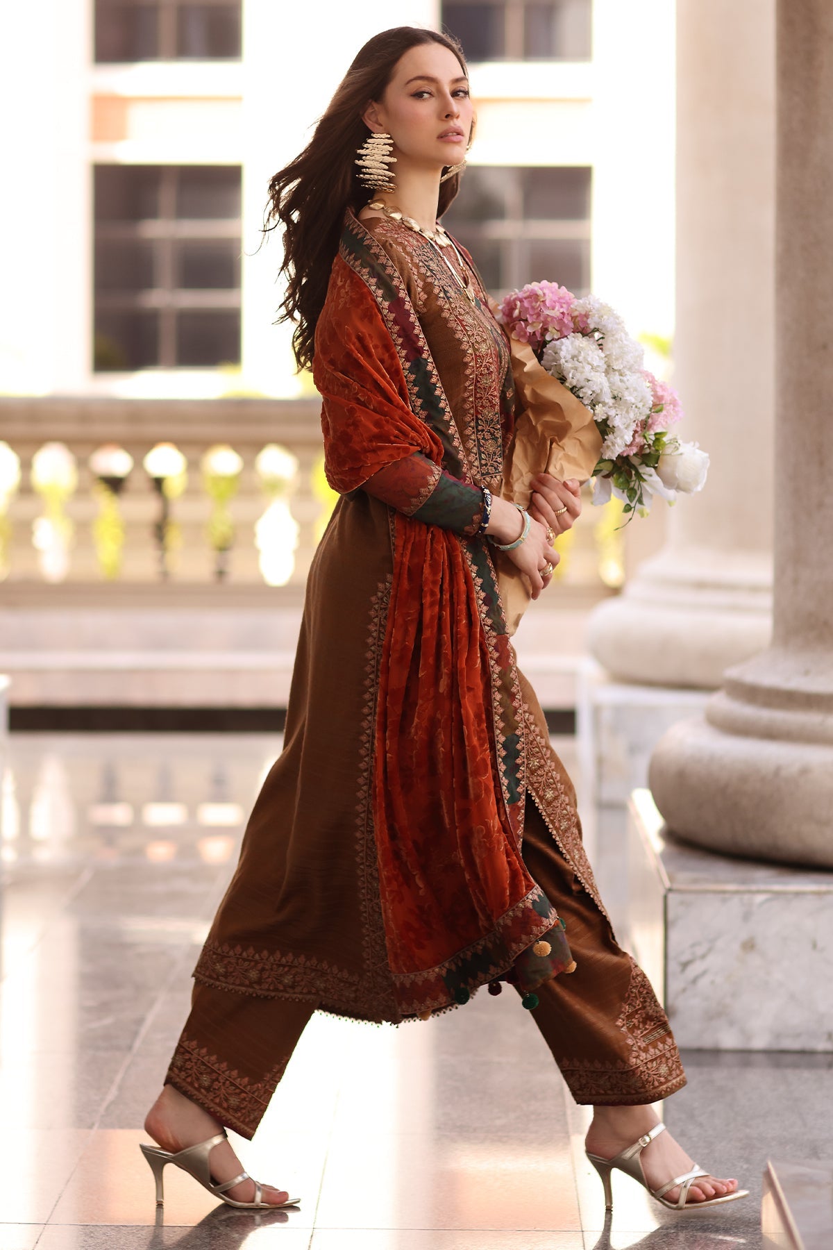 AAA Original by charizma brand stitched Peach Leather fabric with palachi Shawl 3-piece shirt length 45"