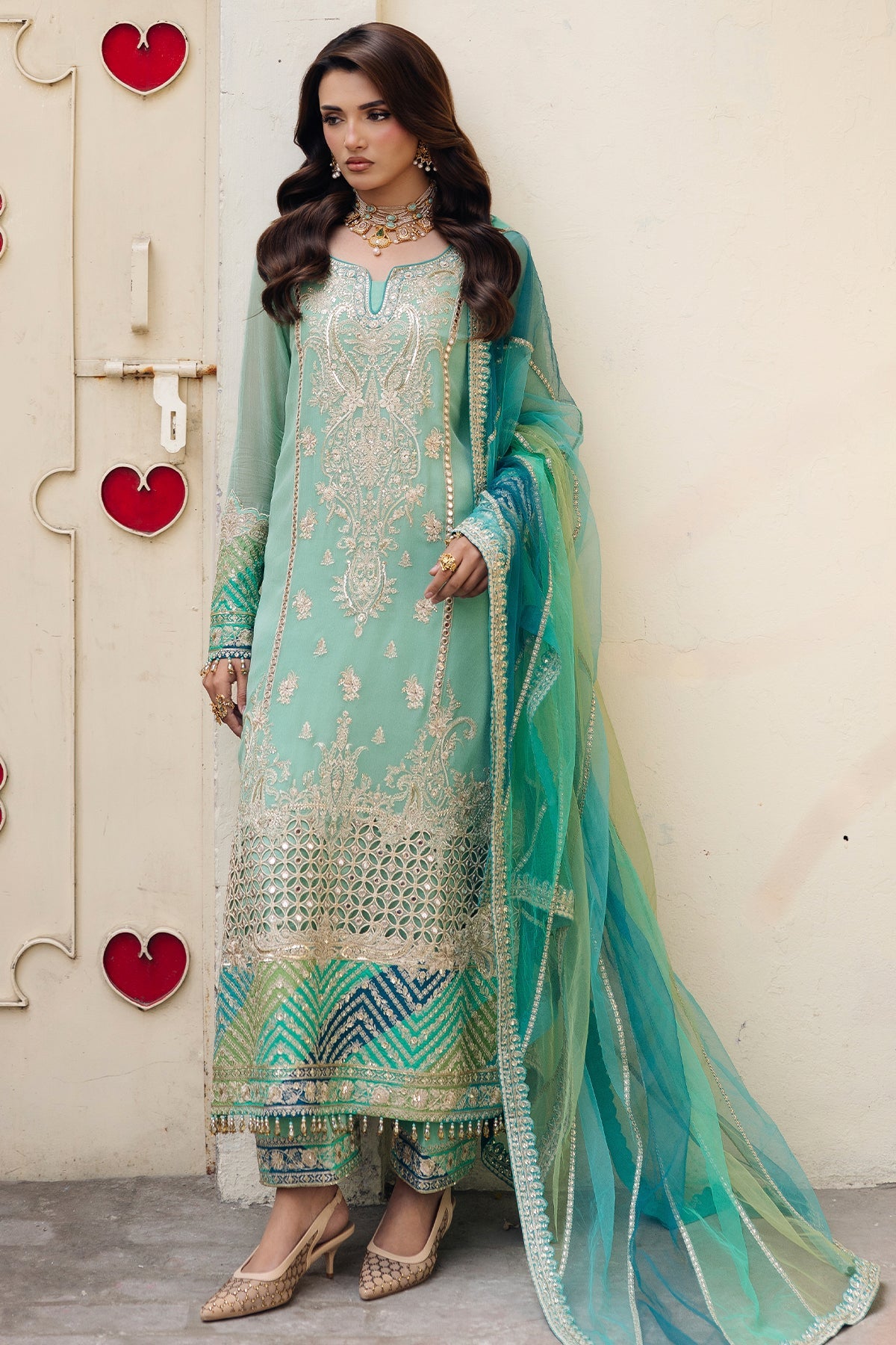 A1 Charizma brand Stitched original luxury embroidered Cline chiffon collection with organza dupata embroidered same like pic