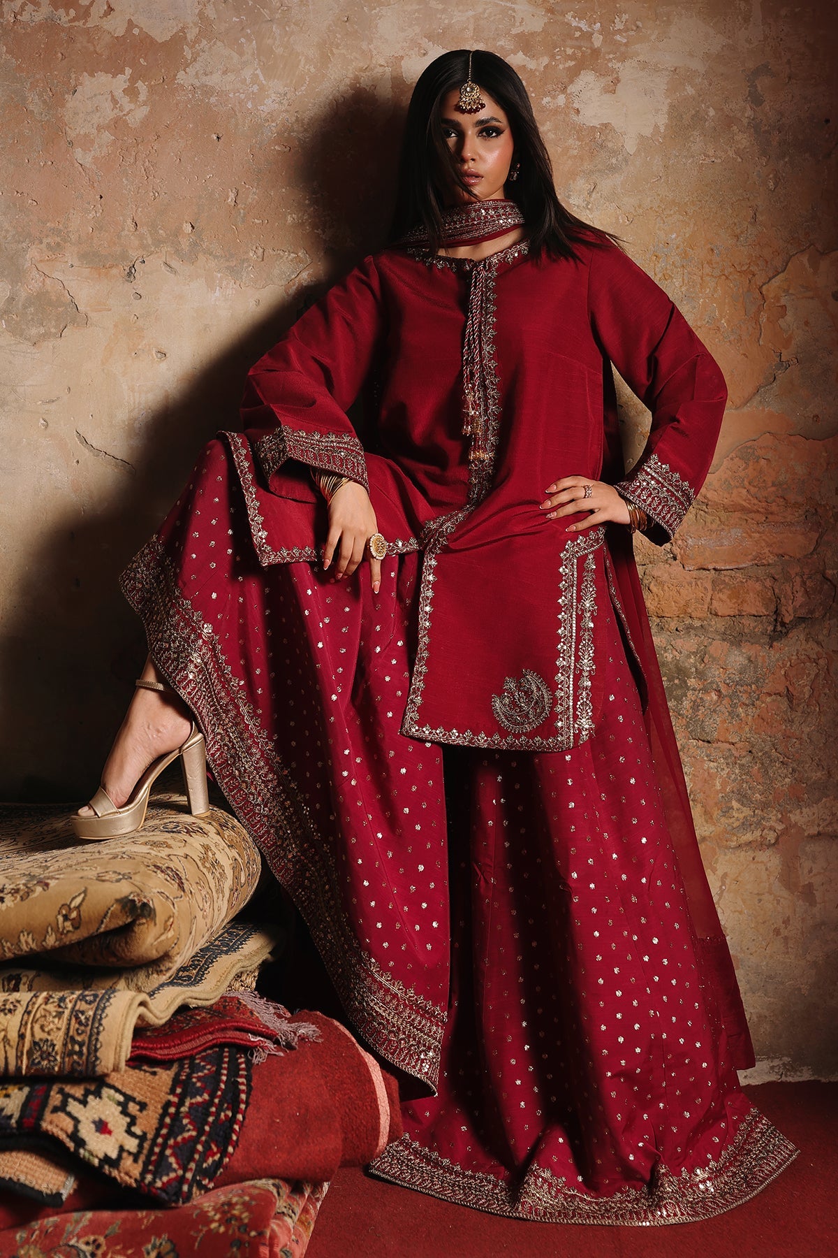 AAA Original by Charizma raw silk material with chiffon dupata fully embroidered Luxury suit