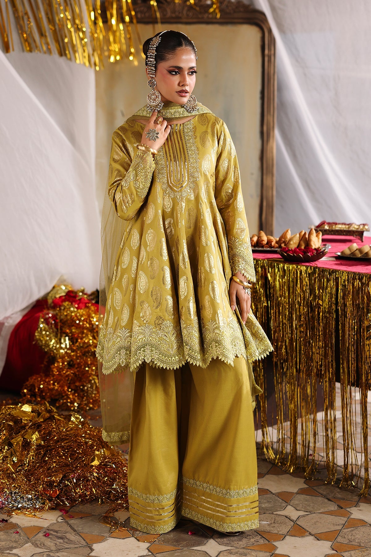 AAA original by charizma raw silk material with soft net dupata short frocks with plazo