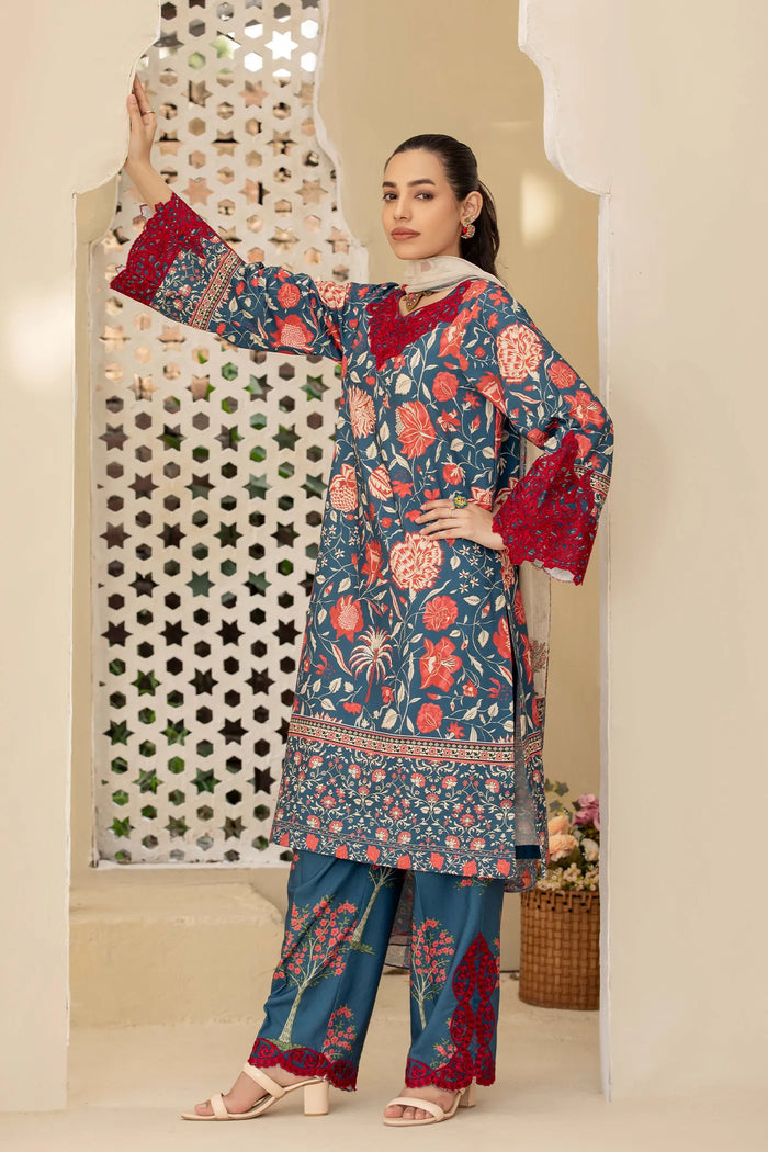 Adan libas slub fabric winter wear 3-piece with chiffon dupata kameez Length 40" as it is model pic