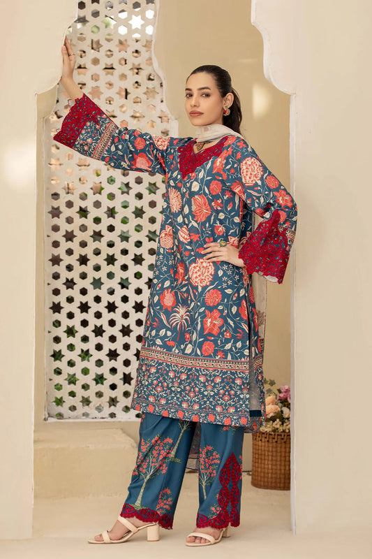 Adan libas slub fabric winter wear 3-piece with chiffon dupata kameez Length 40" as it is model pic