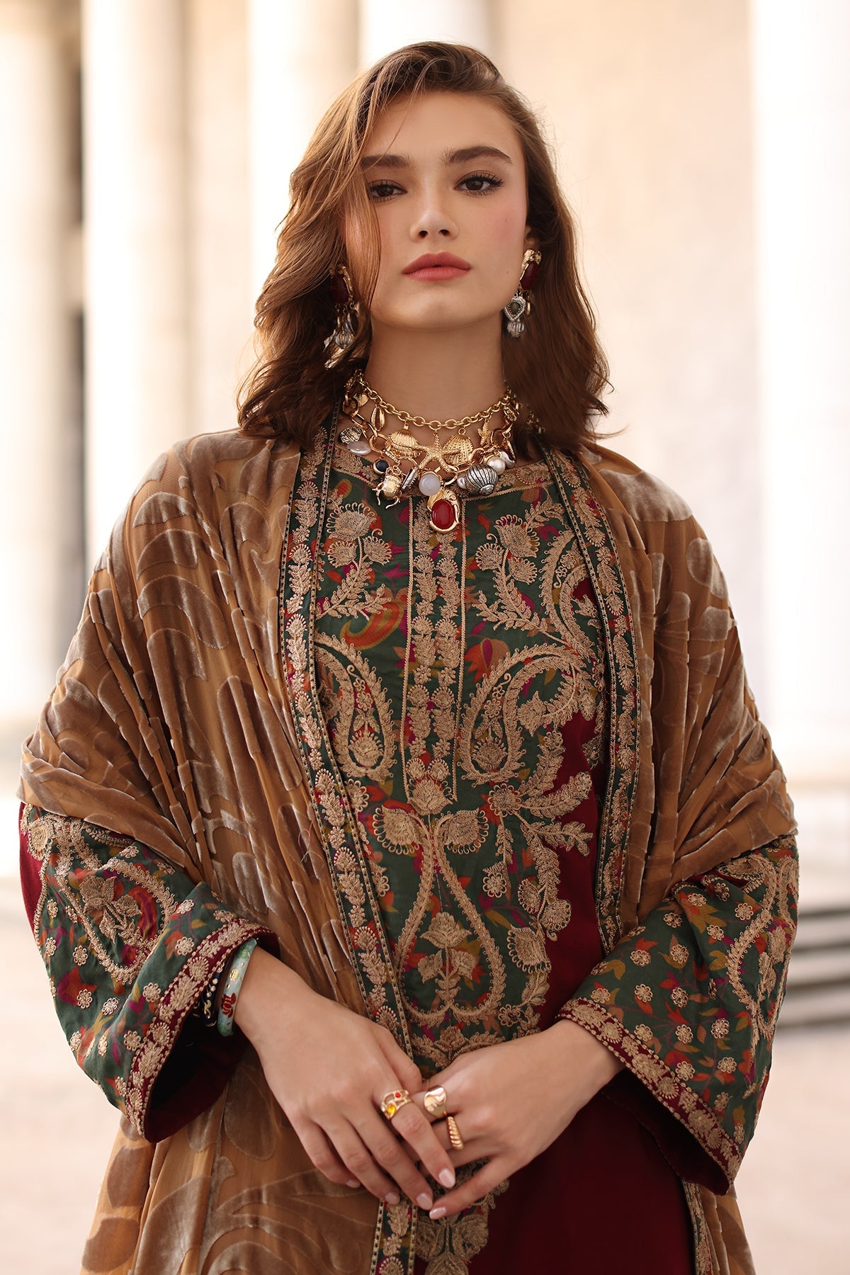 AAA Original by charizma brand stitched Peach Leather fabric with palachi Shawl 3-piece