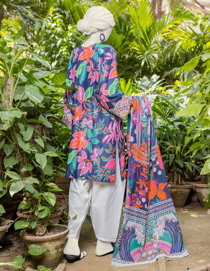 J. Original tailor stitched 3-piece Embroidered Lawn with lawn dupata embellished with lace and pearl hanging