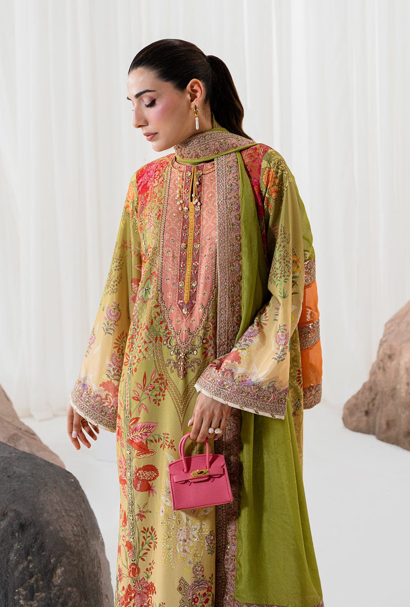 AA1 Original brand stitched  crepe silk 3piece suit with silk embroidered Dupata