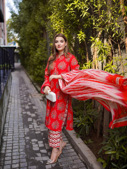 Aneela's original casual wear soft khaddar with chiffon dupata