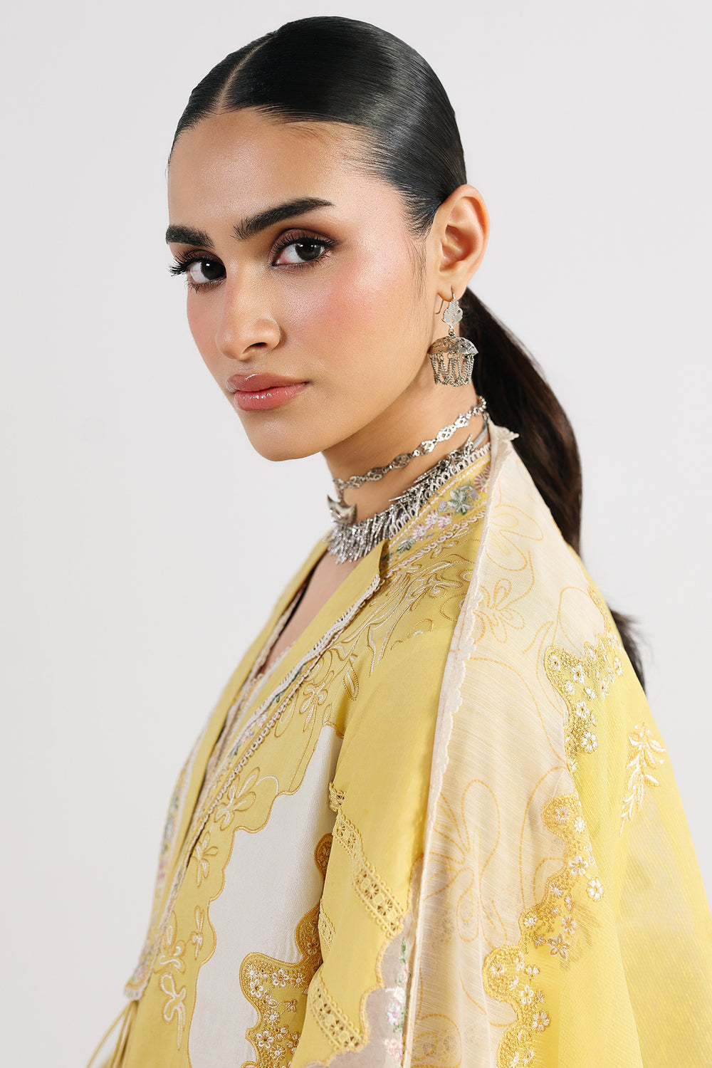 AA1 Original Qalamkar brand stitched 3-piece Luxury Lawn with soft net Dupatta Emberoidered embellished Dress.