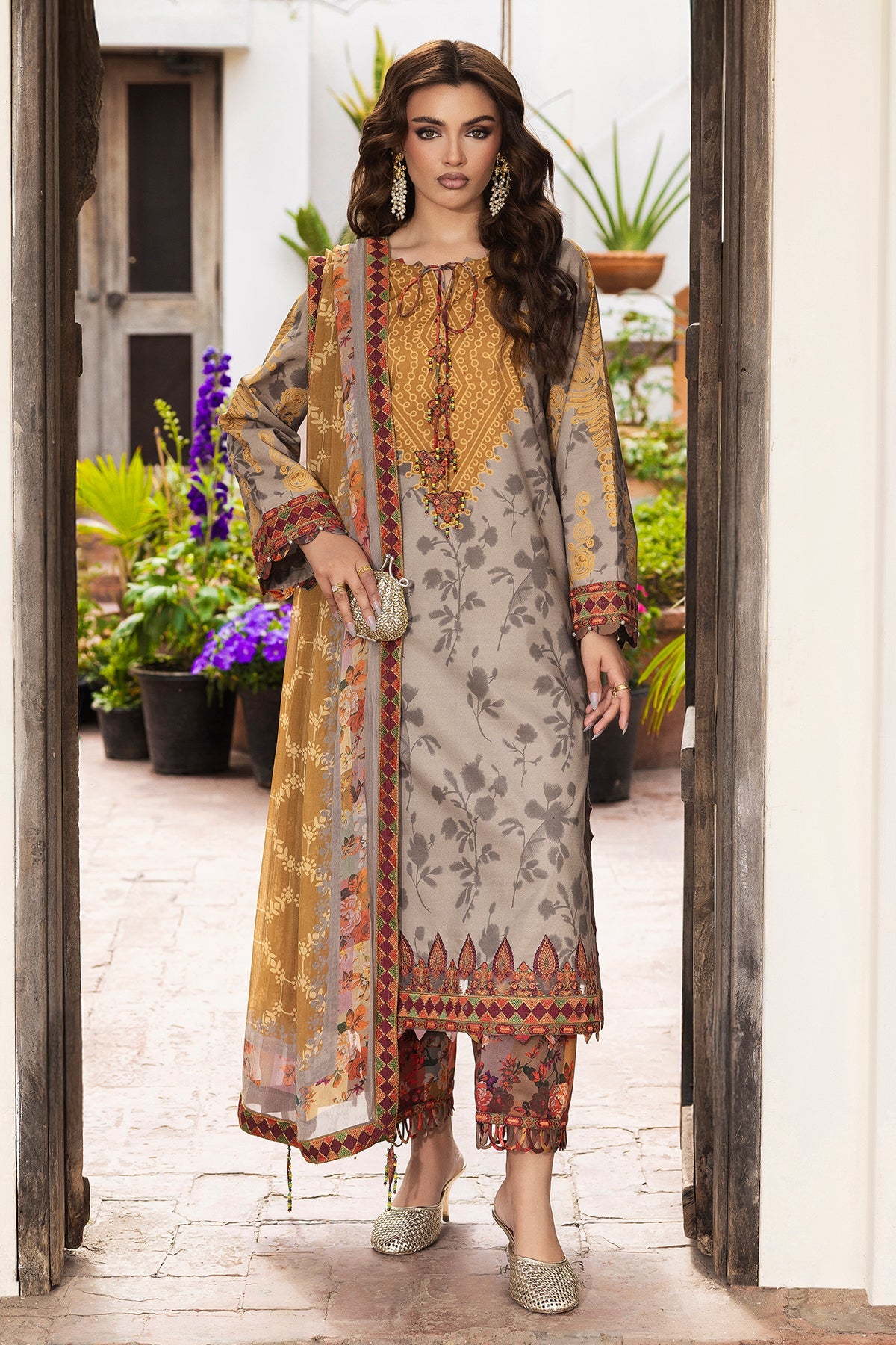 AA1 Original by charizma 3-piece brand stitched embroidered Lawn with chiffon Dupata