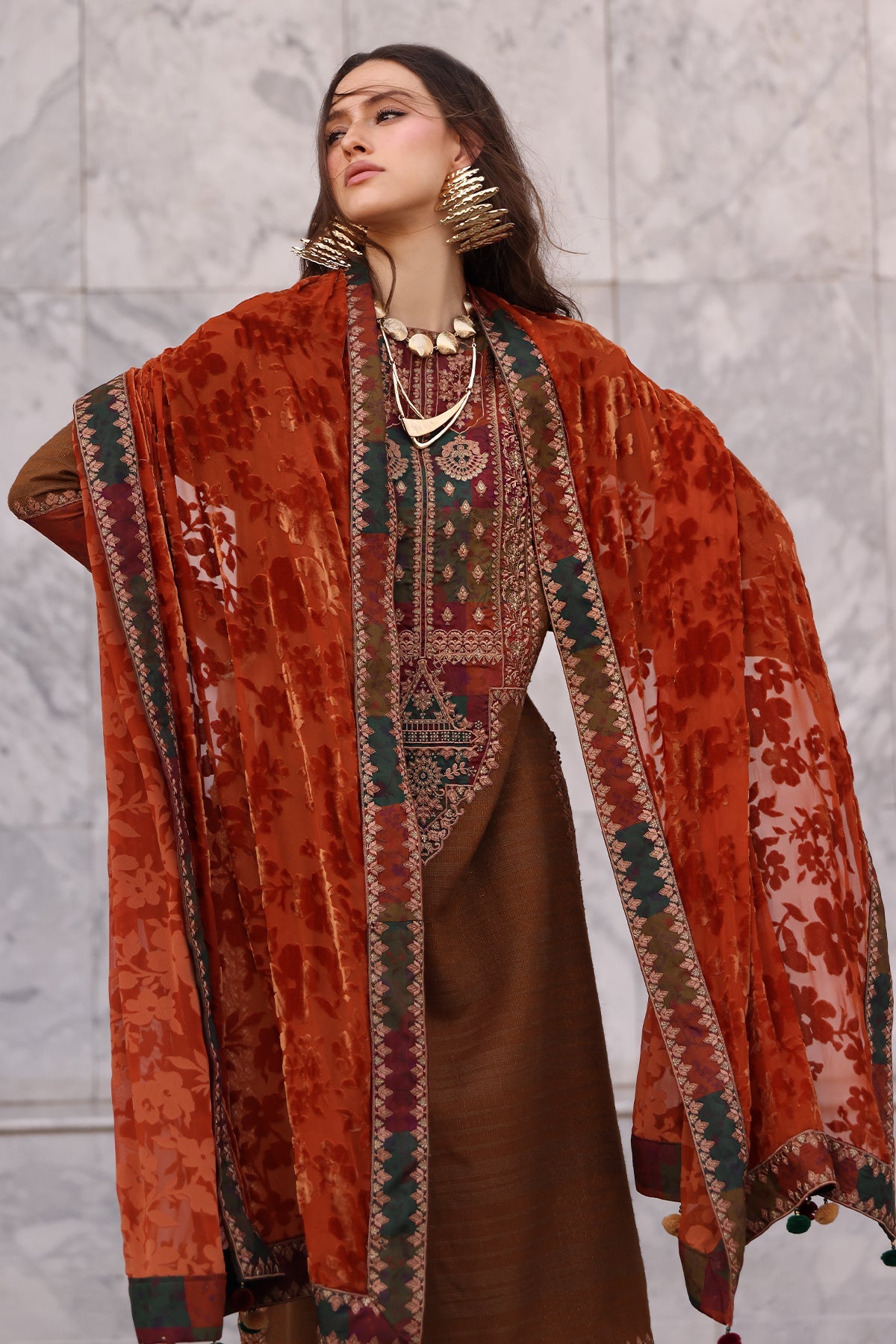 AAA Original by charizma brand stitched Peach Leather fabric with palachi Shawl 3-piece shirt length 45"