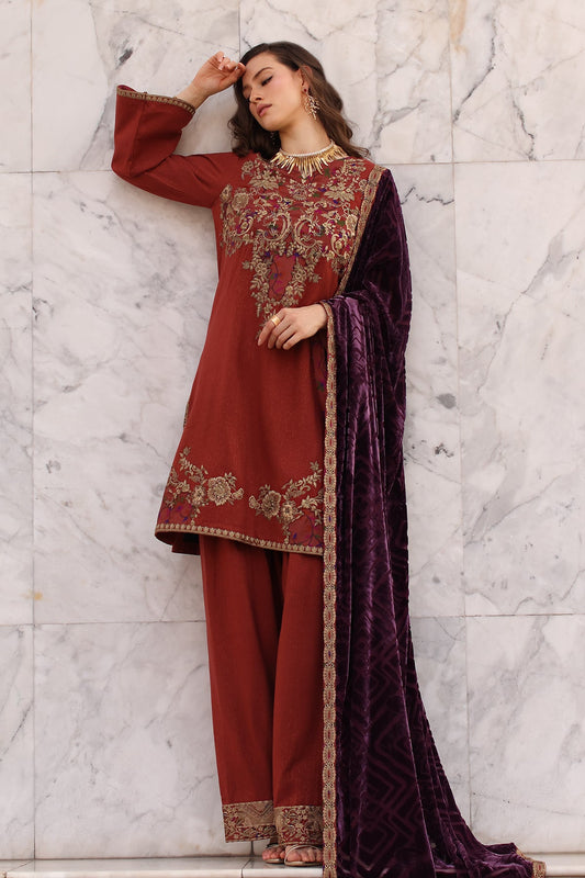 AAA Original by charizma brand stitched Peach Leather fabric with palachi Shawl 3-piece