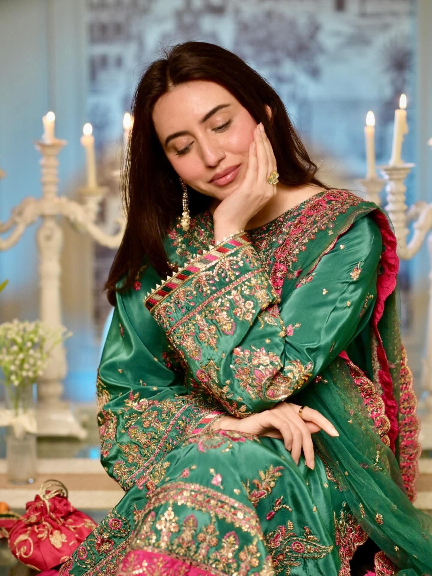 Aneela's original shesha silk emberoidered luxury suit with net dupata full embroided