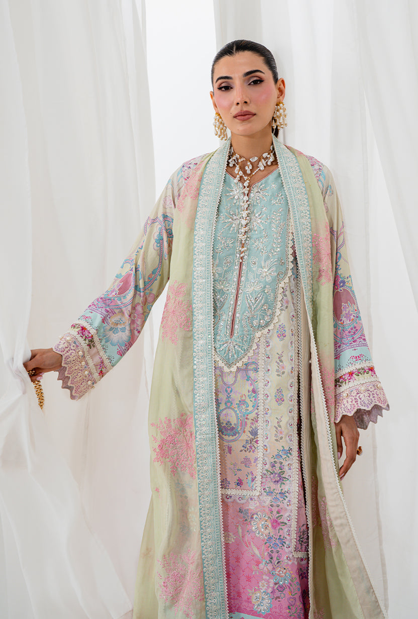 AA1 Original Crepesilk embroidered with adda work embellishement 3-piece with embedded silk dupata