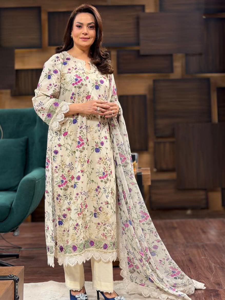 Aneelas original 3-piece Embroidered luxury lawn with chiffon dupata