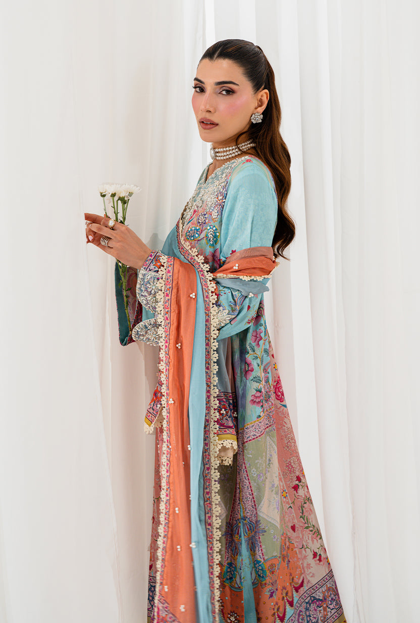 AA1 Original Crepesilk embroidered with adda work embellishement 3-piece with embedded silk dupata