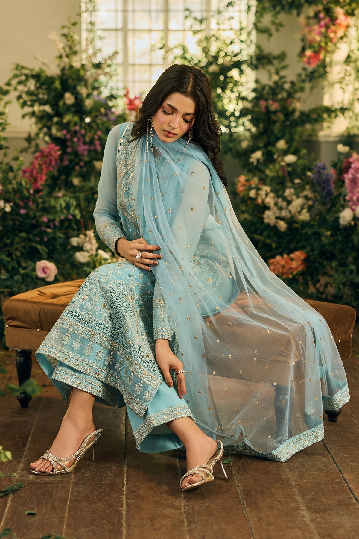 A1 Charizma brand Stitched original luxury embroidered Cline chiffon collection with net dupata dupata embroidered same like pic