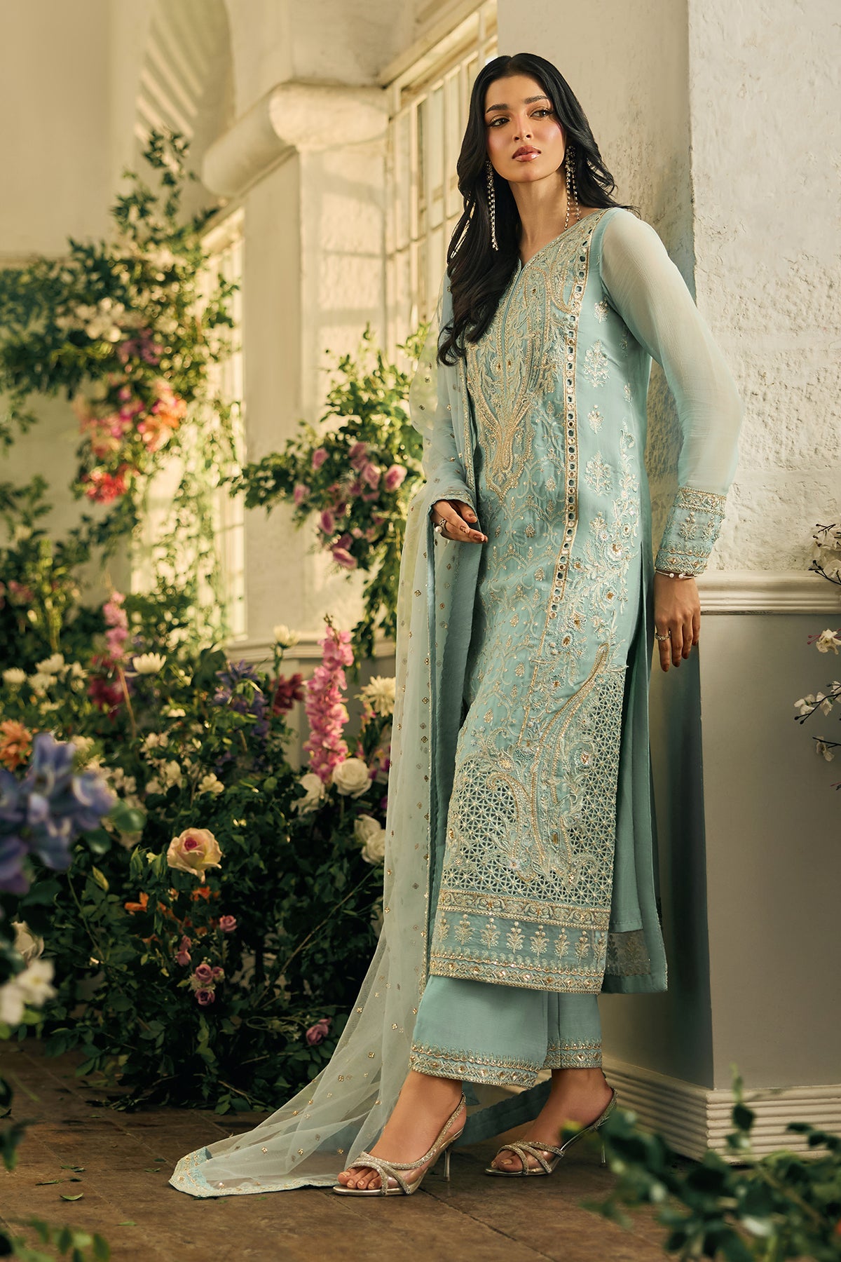 A1 Charizma brand Stitched original luxury embroidered Cline chiffon collection with net dupata dupata embroidered same like pic