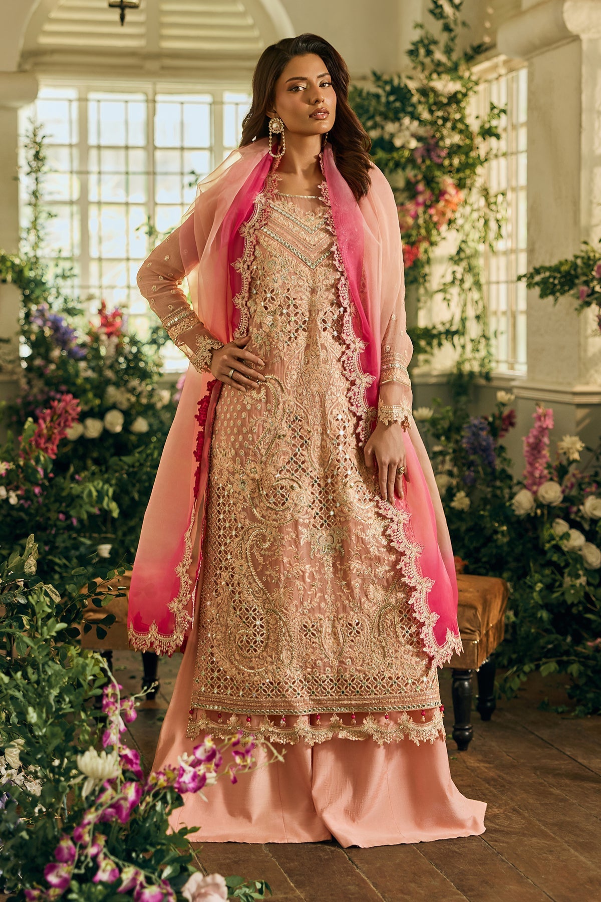 A1 Charizma brand Stitched original luxury embroidered Cline chiffon collection with organza dupata embroidered same like pic