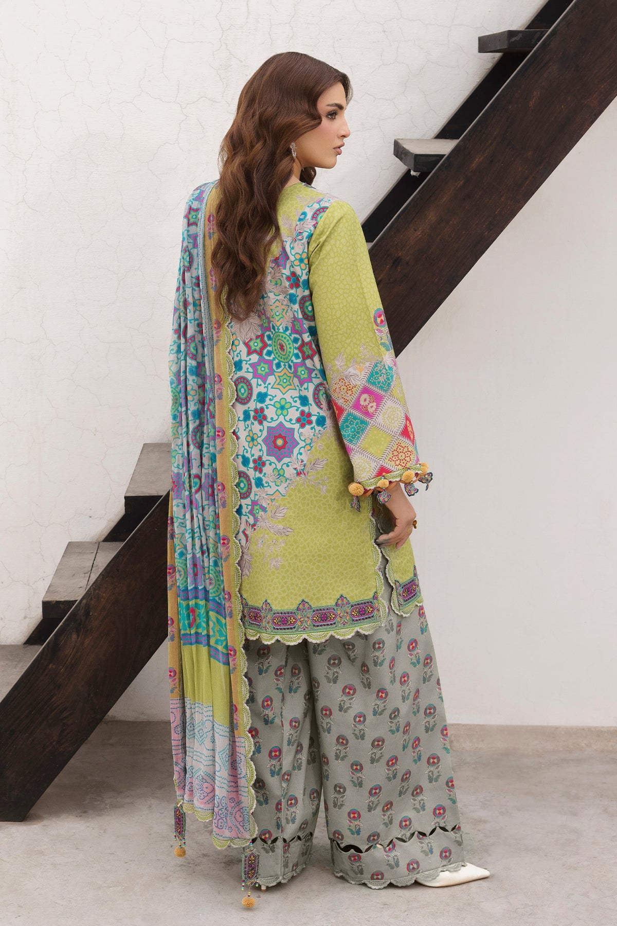 AA1 Original charizma brand 3-piece stitched Embroidered Lawn with chiffon dupata