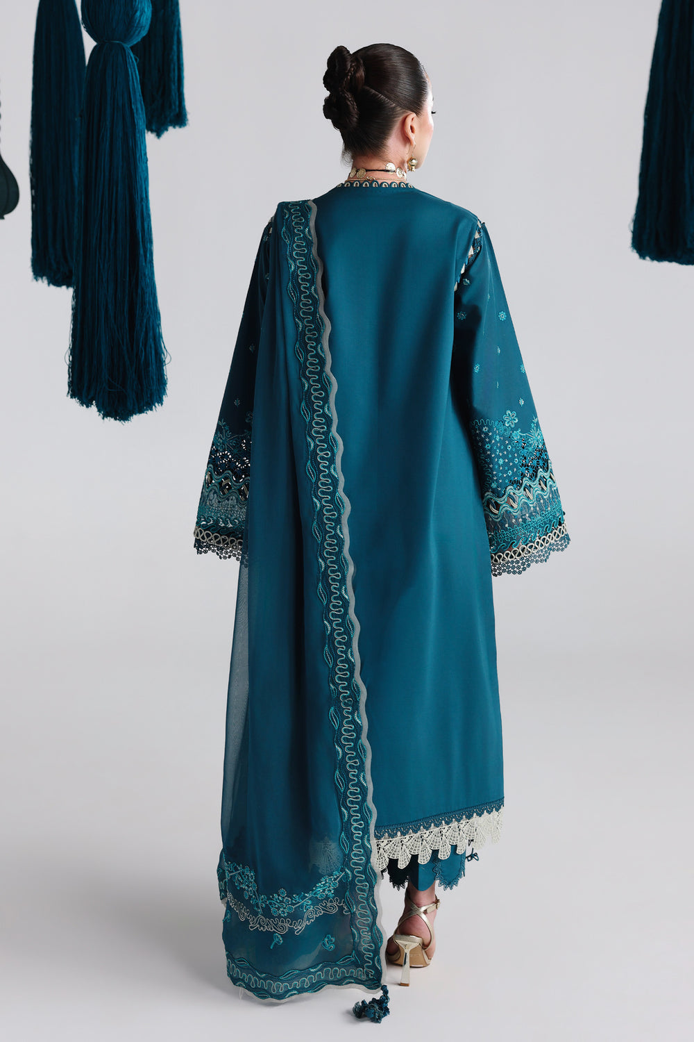 AA1 Original Qalamkar brand stitched 3-piece Luxury Lawn with Chiffon Dupatta Emberoidered embellished Dress.