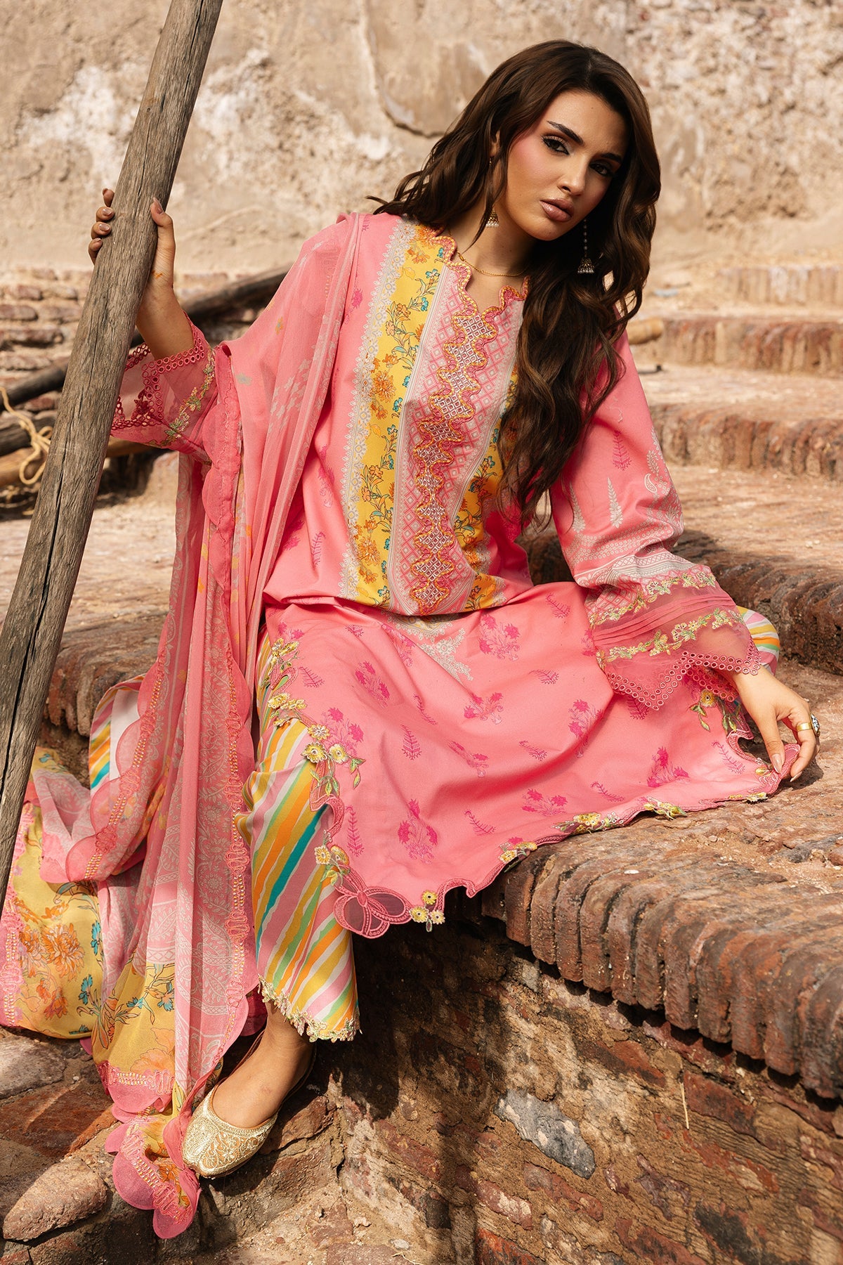 AA1 Charizma Original Brand stitched Embroidered Lawn 3-piece  with chiffon dupata