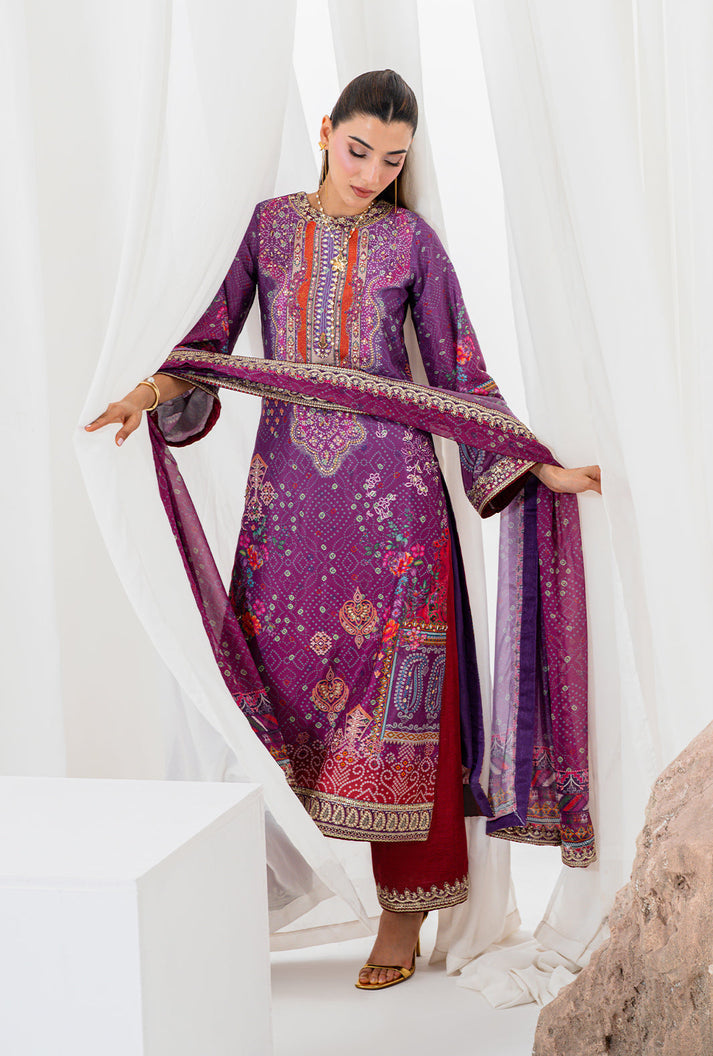 AA1 Original Crepesilk embroidered with adda work embellishement 3-piece with embedded silk dupata