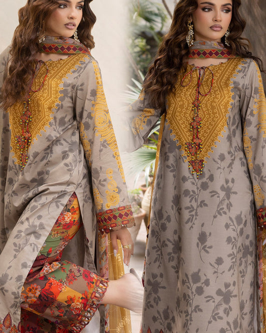 AA1 Original by charizma 3-piece brand stitched embroidered Lawn with chiffon Dupata