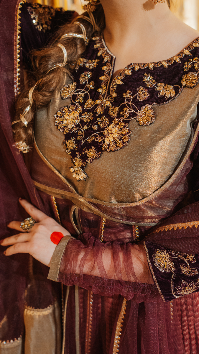 Original by Zahra ahmad brand neckline embellish with velvet and frock with net fabric with net dupata 2 piece