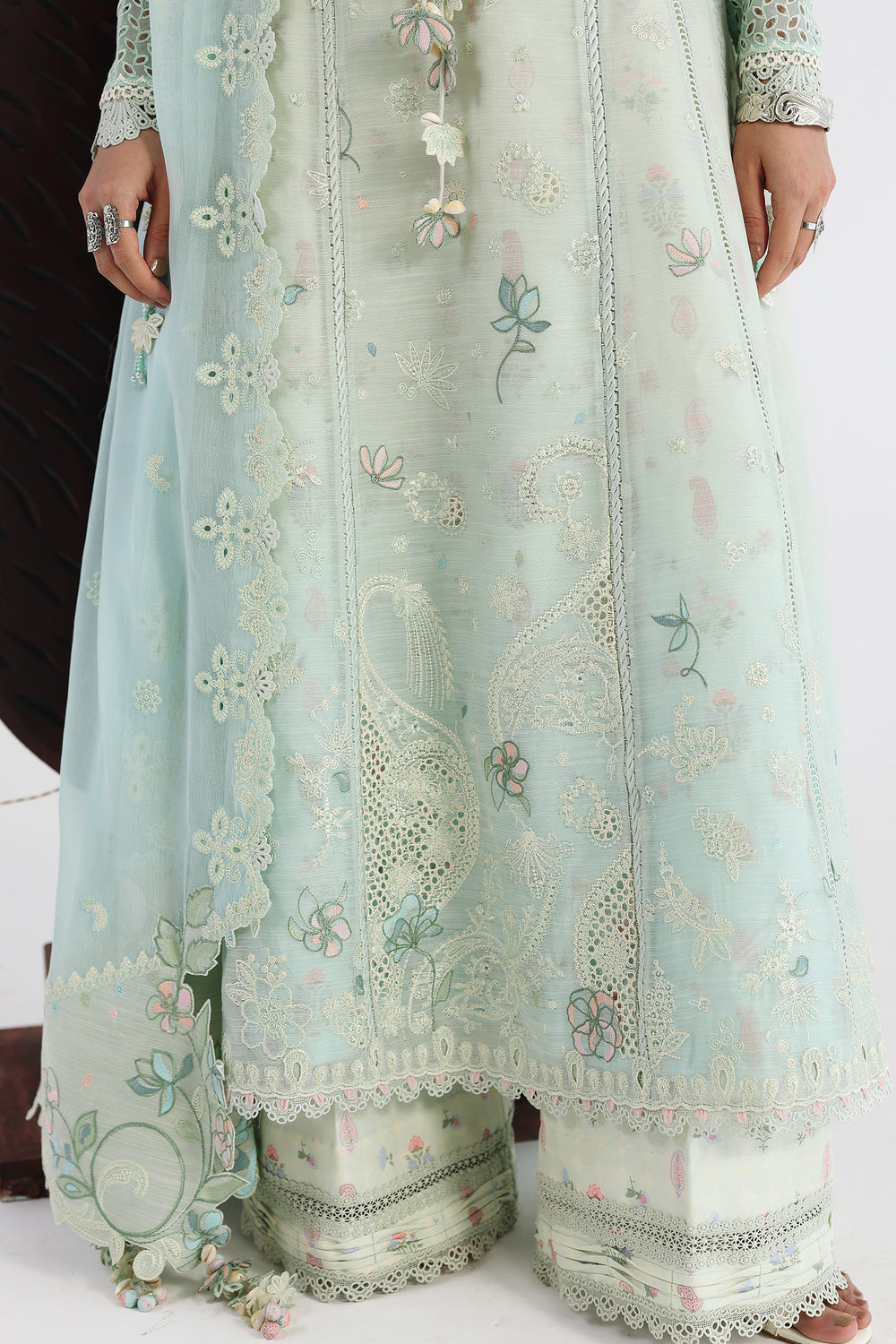 AA1 Original Qalamkar brand stitched 3-piece Luxury Lawn with soft net Dupatta Emberoidered embellished Dress.