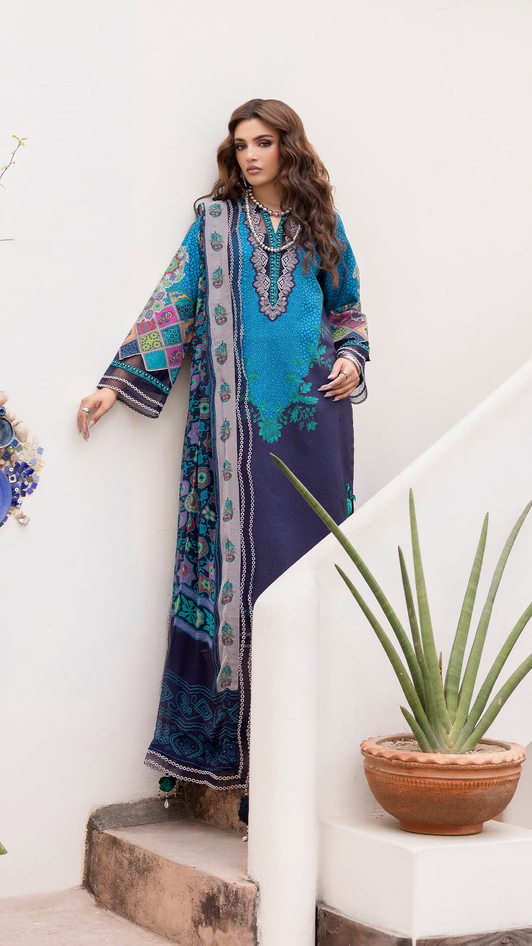 AA1 Charizma Original Brand stitched 3-piece Embroidered luxury lawn with chiffon dupata Same Like model pic