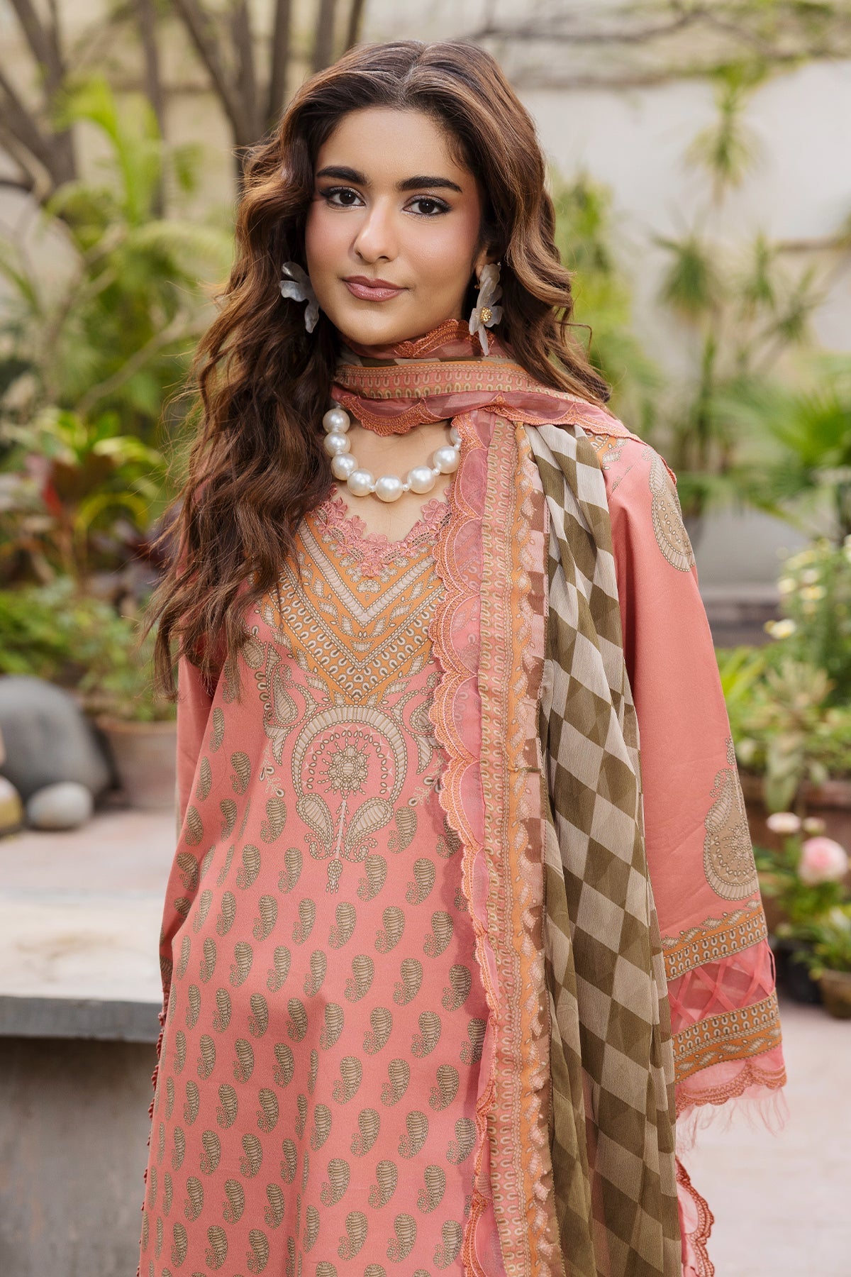 AA1 Charizma Original Brand stitched 3-piece Embroidered luxury lawn with chiffon dupata Same Like model pic