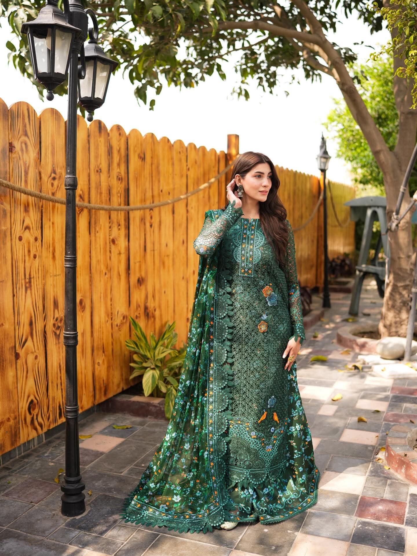 Aneela's original partywear shirt organza dupata chiffon trouser and lining lawn fabric