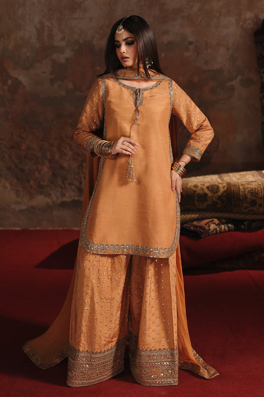 AAA Original by Charizma raw silk material with chiffon dupata fully embroidered suit